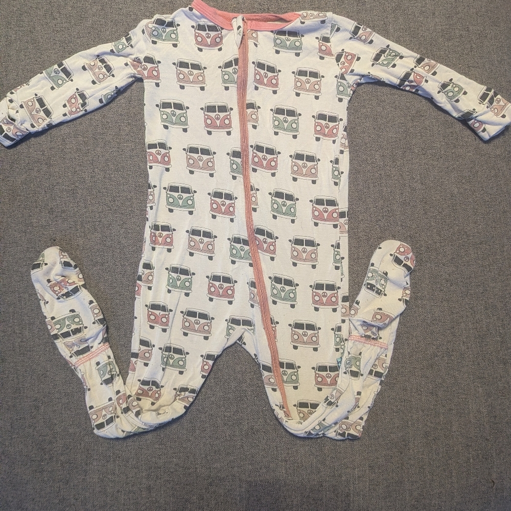 Kickee Pants Car Print Footie - Cream and Multicolor